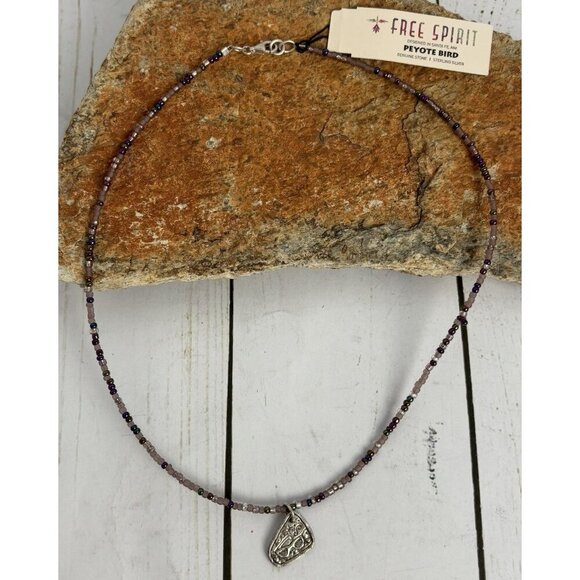 Peyote Bird Sterling Silver‎ Cool Shades Charm 16" Purple Bead Choker J039 - Picture 1 of 5